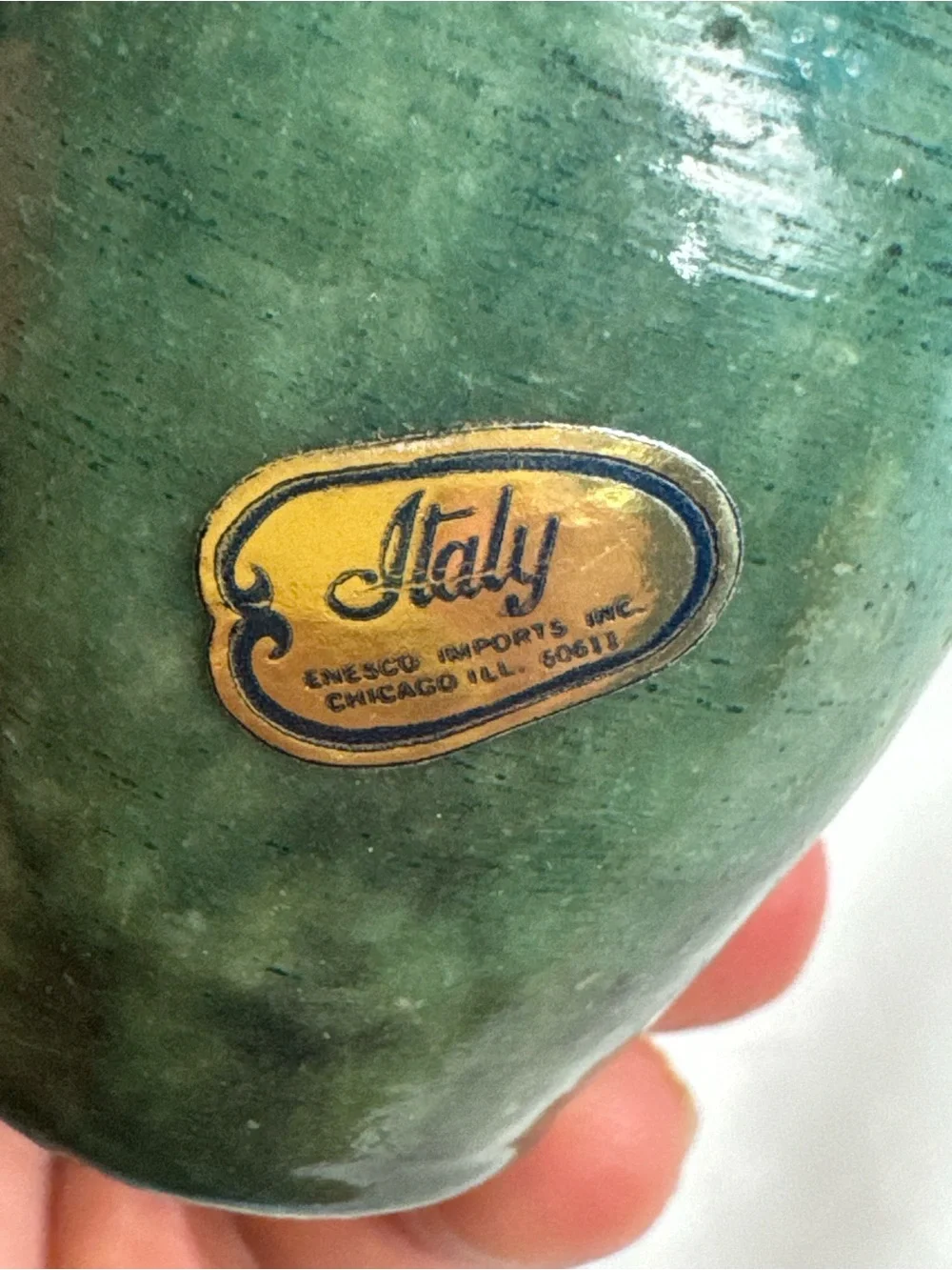 Vintage Enesco Italy Hand Carved Green Onyx Mini Vase 2.25” Marble Stone Decor